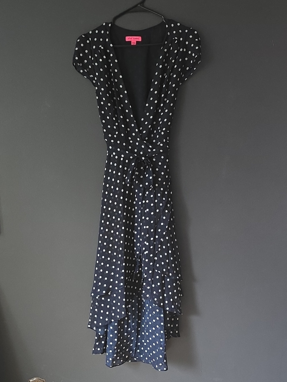 Betsey Johnson Black & White Polka Dot Wrap Maxi Dress